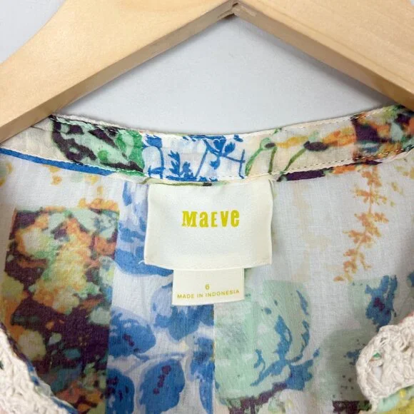 Anthropologie Maeve Floral Pullover Top Crochet Trim Boho Size 6 Women's - Picture 4 of 4